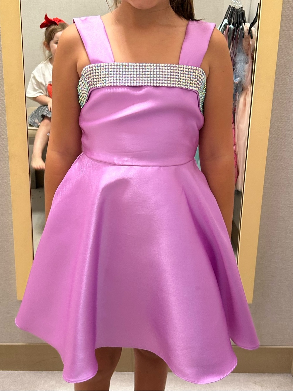 Lilac Satin Girls' Party/Formal Dress with Rhinestone Trim